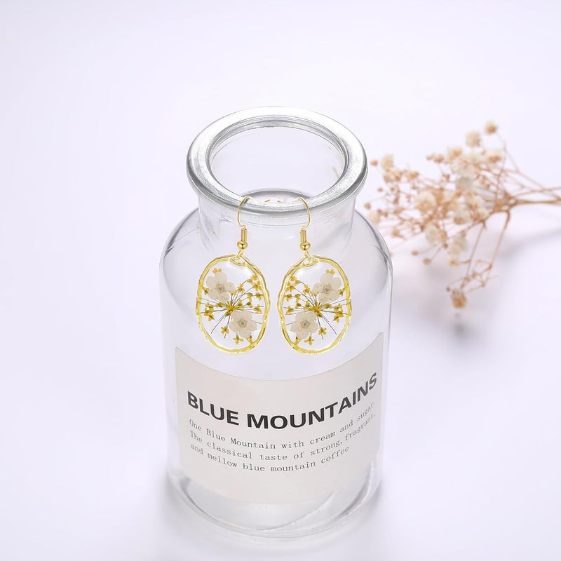 AUNTESIGN Store Forget-Me-Not and Queen Anne's Lace Pressed Wildflower Earrings | Pressed Flower Earrings | Handmade Drop and Dangle Earrings | Gift for Woman - Image 3